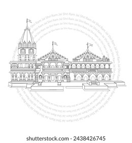 Hand gezeichnete Vektor-Architektur, Eine Illustration des Ayodhya Tempel, Lord Rama Vektor Königreich Vektor Linie Kunst