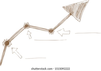Hand drawn vector arrow for business presentation, slide show, internet blog, diary, notes or every day planning. Financial scheme for finding ideas and profit growth.