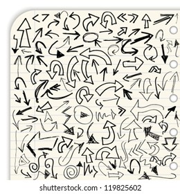 Hand drawn vector arrow collection isolated on lined paper