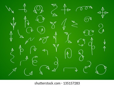 Hand drawn vector arrow collection on green background