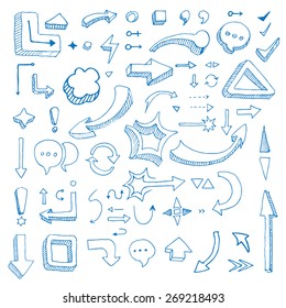Hand drawn vector arrow collection isolated on lined paper