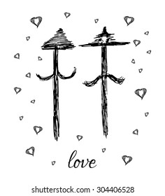 Hand drawn vector arrow love family gay on white background