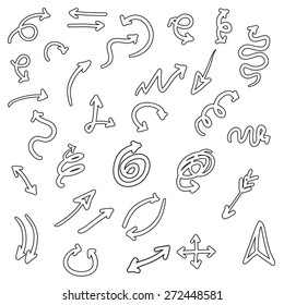 Hand drawn vector arrow outline collection isolated on white