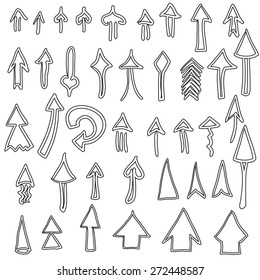 Hand drawn vector arrow outline collection isolated on white