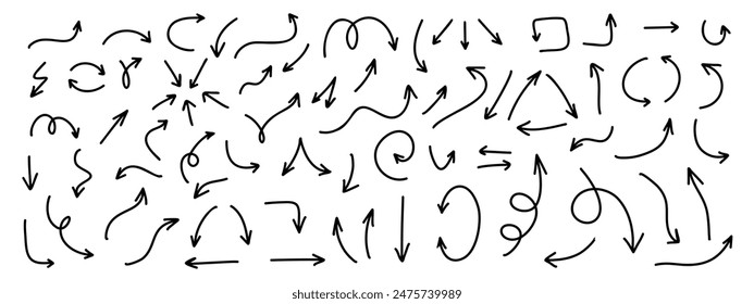 Hand drawn vector arrow set. All arrowes are isolated on white and groupped, easy to use. 