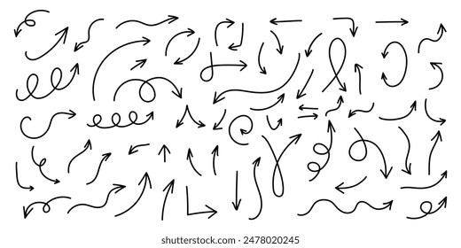 Hand drawn vector arrow set. All arrowes are isolated on white and groupped, easy to use. 