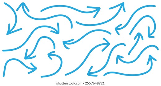 Hand drawn vector arrow set. Simple hand-drawn arrow set. Simple curved hand drawn arrows. Collection of pointers. Vector illustrator