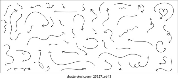 Hand drawn vector arrow set. All arrows are different and creative.