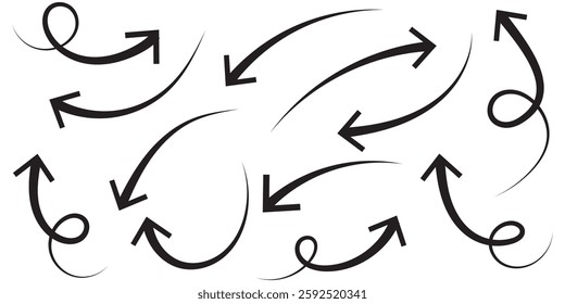 Hand drawn vector arrow set. All arrows are isolated on white and grouped, easy to use.