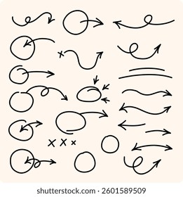 Hand drawn vector arrow set. All arrowes are isolated on cream and groupped, easy to use.