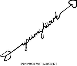  Hand drawn vector arrow with the you my heart text doodle on white background. Design element vector illustration. Can be used for books, wrapping paper, fabric, textiles, web