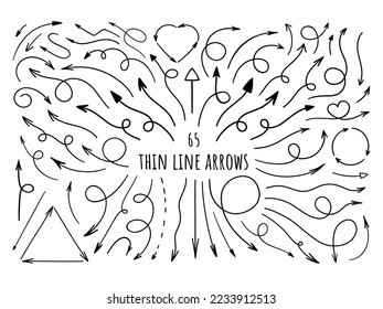 Hand drawn vector arrows. Vector arrow set. Wavy and curly free hand arrows and pointers. 