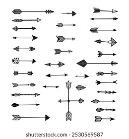 Hand drawn vector arrows collection. Doodle ethnic indian arrows drawn by hand. Traditional hunting weapon or design element for cards and invitations