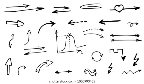 Hand drawn vector arrows, doodle style