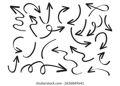 Hand drawn vector arrows doodle set on white background. design element vector illustration.