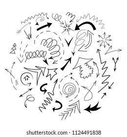 Hand drawn vector arrows on a white background. Black arrows set, eps10.