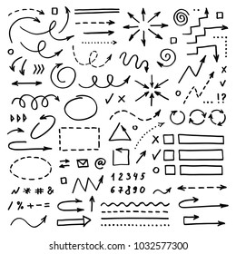 Hand Drawn Vector Arrows Set On White Background. Doodle Infographic Design Elements