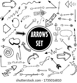 Hand drawn vector arrows set Doodle on white background. Design elements of a vector illustration. Can be used for books, wrapping paper, fabric, textiles, web