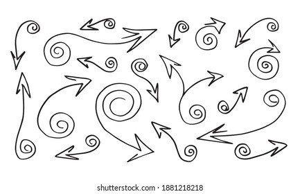 flechas de vector dibujadas a mano fijadas en fondo blanco.EPS vectoriales