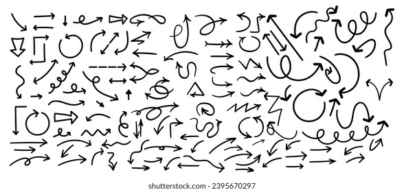 Juego de flechas vectoriales dibujadas a mano.