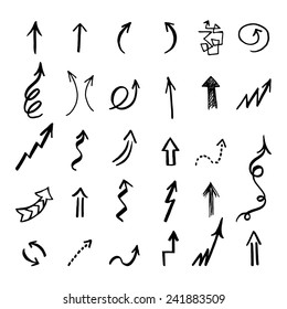 Hand drawn vector arrows set.