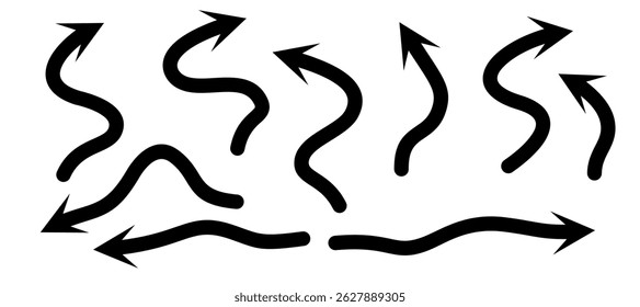 Hand drawn vector arrows set. All arrows are isolated on white and grouped, easy to use.
