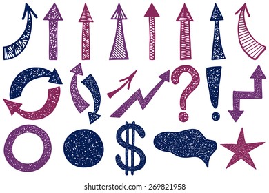 Hand drawn vector arrows set.Set of hand drawn creative vector arrows and business illustrations .
