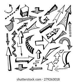 Hand drawn vector arrows set isolated on white