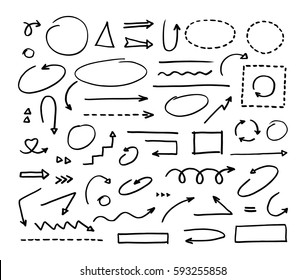 Hand drawn vector arrows set on white background.