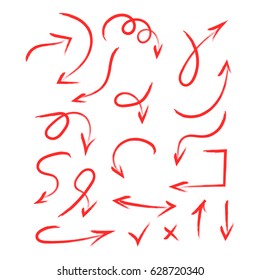 Hand drawn vector arrows set. Red marker elements