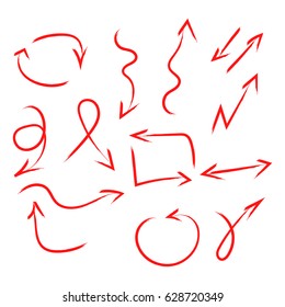 Hand drawn vector arrows set. Red marker elements