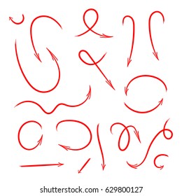 Hand drawn vector arrows set. Red marker elements