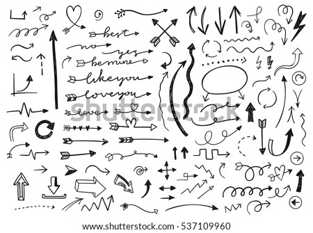 Hand drawn vector arrows set.