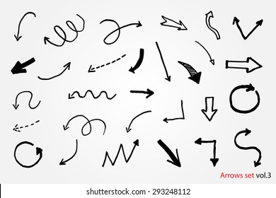 Hand drawn vector arrows.Black arrows set.