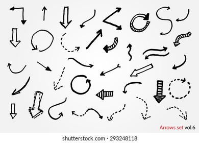 Hand drawn vector arrows.Black arrows set.