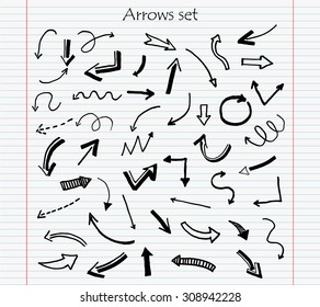 Hand drawn vector arrows.Black arrows set.