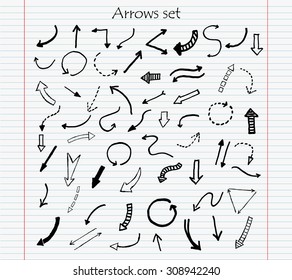 Hand drawn vector arrows.Black arrows set.