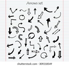 Hand drawn vector arrows.Black arrows set.