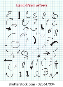 Hand drawn vector arrows.Black arrows set.