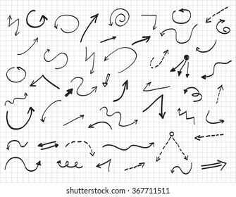 Hand drawn vector arrows.Black arrows set.,