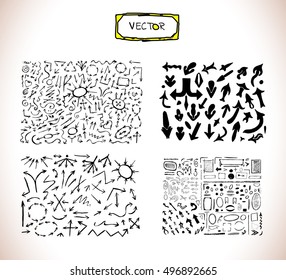 Hand drawn vector arrows.Black arrows set in sketched style
