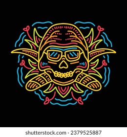 Hand Drawn Vector Art Colorful Monoline Skull Dead Design illustration Emblem
