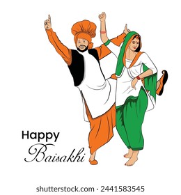 Hand drawn vector art, Crop cutting occasion Punjab, Vector illustration of Punjabi dance