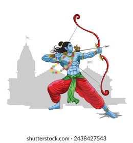 Hand drawn vector art, Vector illustration of Lord Rama, An art of Hindu almighty God Rama