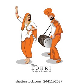 Arte vectorial dibujado a mano, ilustración vectorial de danza punjabi, dibujo de pareja de baile del festival punjab