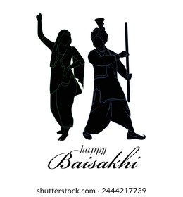 Hand drawn vector art, Yield cutting season of Punjab, A silhouette of Punjabi dance