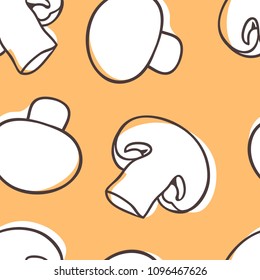 Hand drawn ?hampignon. Vector artistic seamless pattern with food. Actual illustration mushrooms