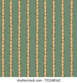Hand drawn vector asian seamless pattern with bamboo. Oriental vertical ornament on the green background.