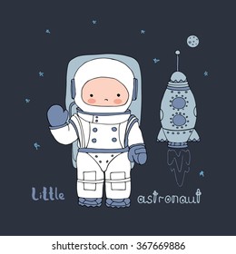 hand drawn vector astronaut in space/baby astronaut/shirt design