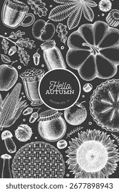 Hand Drawn Vector Autumn Illustration. Not AI Generated. Thanksgiving Background. Fall Season Cozy Mood Banner. Vintage Design Template. 